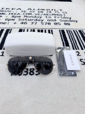 Versace VE2150Q Gold Medusa Logo Dark Grey Polarized Pilot Aviator Sunglasses